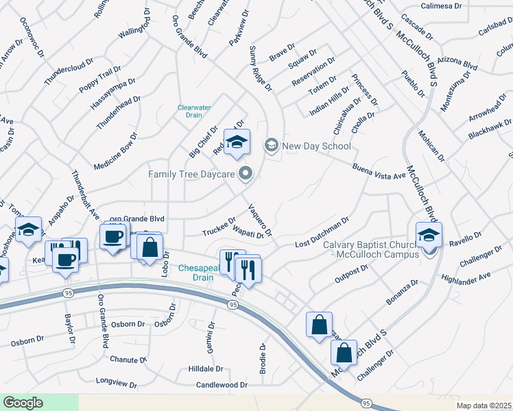 map of restaurants, bars, coffee shops, grocery stores, and more near 3420 Oro Grande Boulevard in Lake Havasu City
