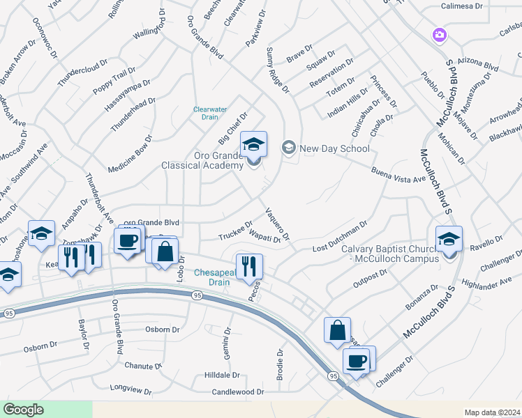 map of restaurants, bars, coffee shops, grocery stores, and more near 3409 Oro Grande Boulevard in Lake Havasu City