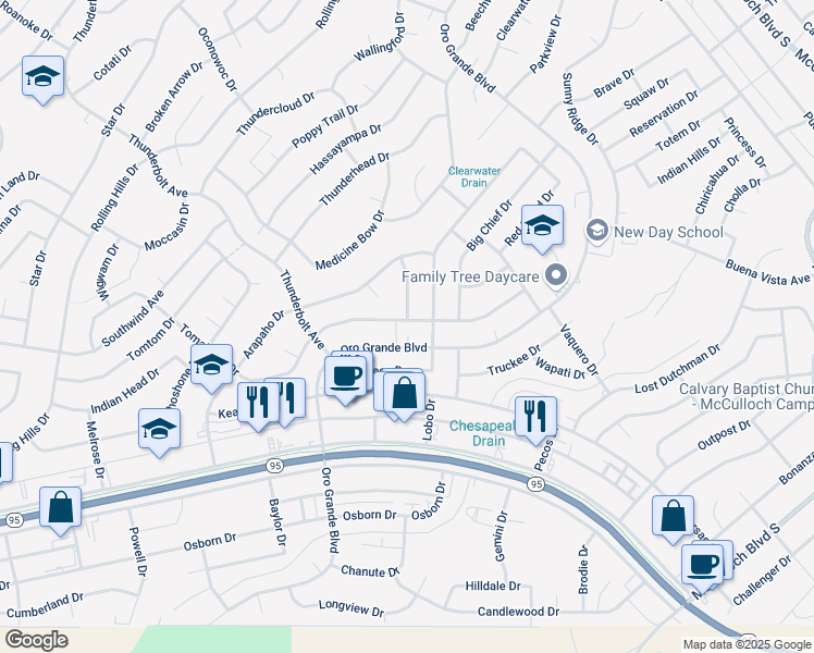 map of restaurants, bars, coffee shops, grocery stores, and more near 3334 Arapaho Drive in Lake Havasu City