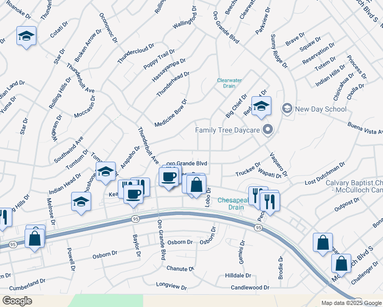map of restaurants, bars, coffee shops, grocery stores, and more near 3334 Arapaho Drive in Lake Havasu City
