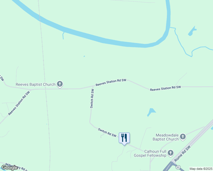 map of restaurants, bars, coffee shops, grocery stores, and more near 734 Reeves Station Road Southwest in Calhoun