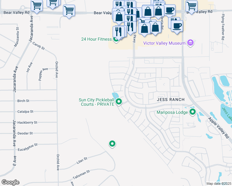 map of restaurants, bars, coffee shops, grocery stores, and more near 14811 Indigo St. in Apple Valley
