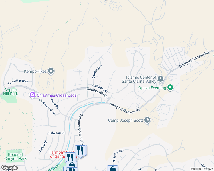 map of restaurants, bars, coffee shops, grocery stores, and more near 28723 Park Woodland Place in Santa Clarita