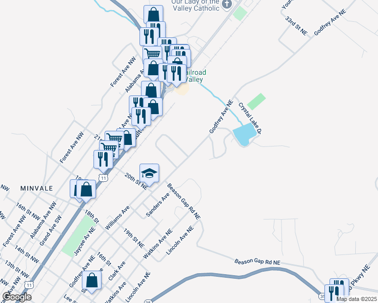 map of restaurants, bars, coffee shops, grocery stores, and more near 74 Elizabeth Drive Northeast in Fort Payne