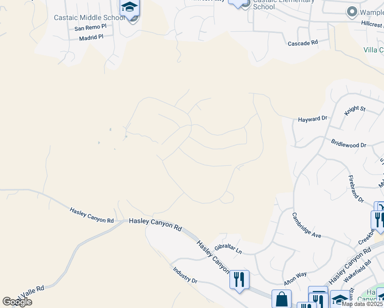 map of restaurants, bars, coffee shops, grocery stores, and more near 28701 Wildflower Terrace in Castaic