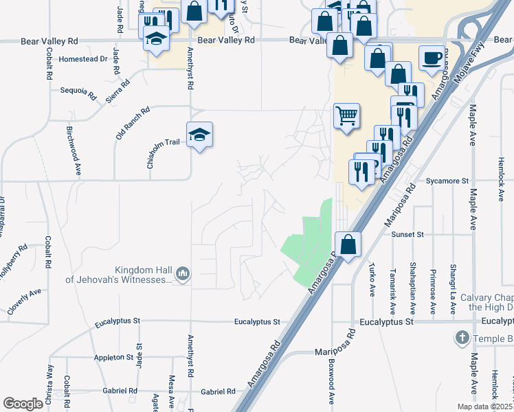 map of restaurants, bars, coffee shops, grocery stores, and more near 11625 Halter Street in Victorville
