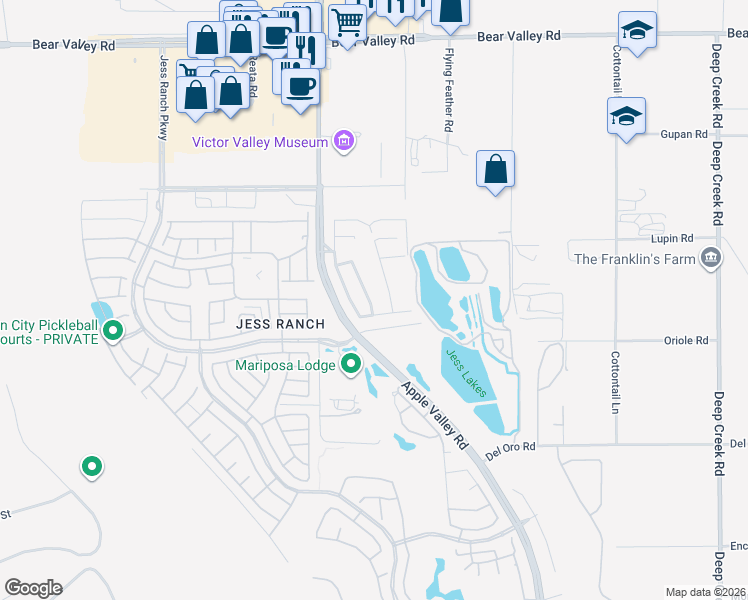 map of restaurants, bars, coffee shops, grocery stores, and more near 11601 Ridgemark Road in Apple Valley