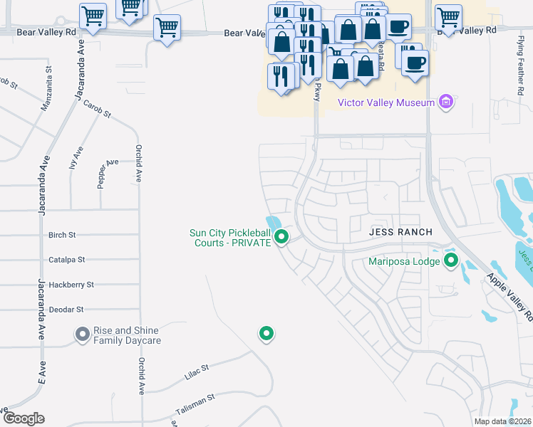 map of restaurants, bars, coffee shops, grocery stores, and more near 18863 Stetson St. in Apple Valley