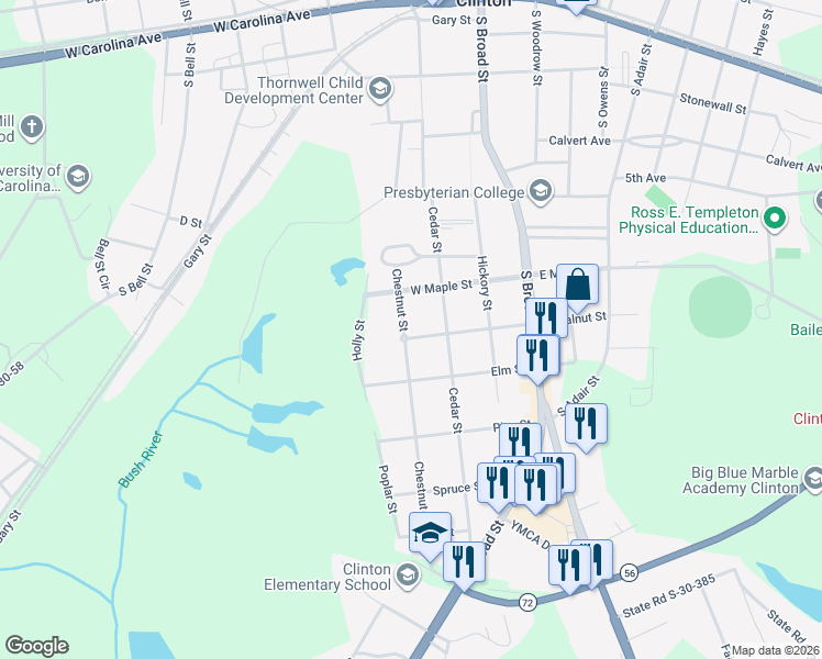 map of restaurants, bars, coffee shops, grocery stores, and more near 203 Chestnut Street in Clinton