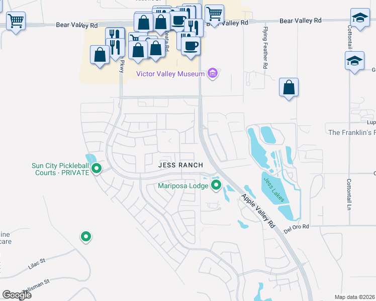 map of restaurants, bars, coffee shops, grocery stores, and more near 19269 Willow Drive in Apple Valley