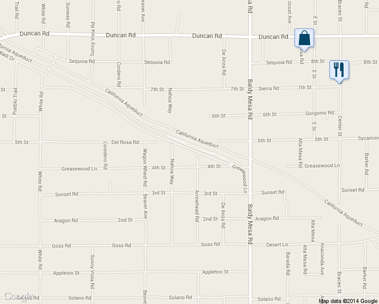map of restaurants, bars, coffee shops, grocery stores, and more near 11666 Arrowhead Rd in Victorville