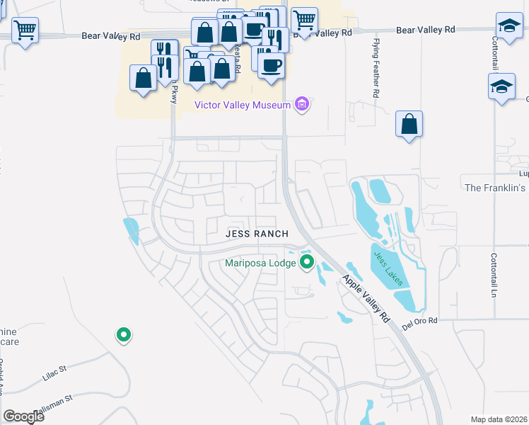 map of restaurants, bars, coffee shops, grocery stores, and more near 19246 Pine Way in Apple Valley