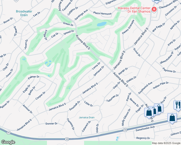 map of restaurants, bars, coffee shops, grocery stores, and more near 2471 Lema Drive in Lake Havasu City