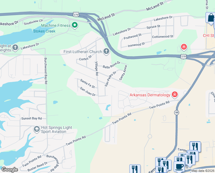 map of restaurants, bars, coffee shops, grocery stores, and more near 203 East Sonora Drive in Hot Springs