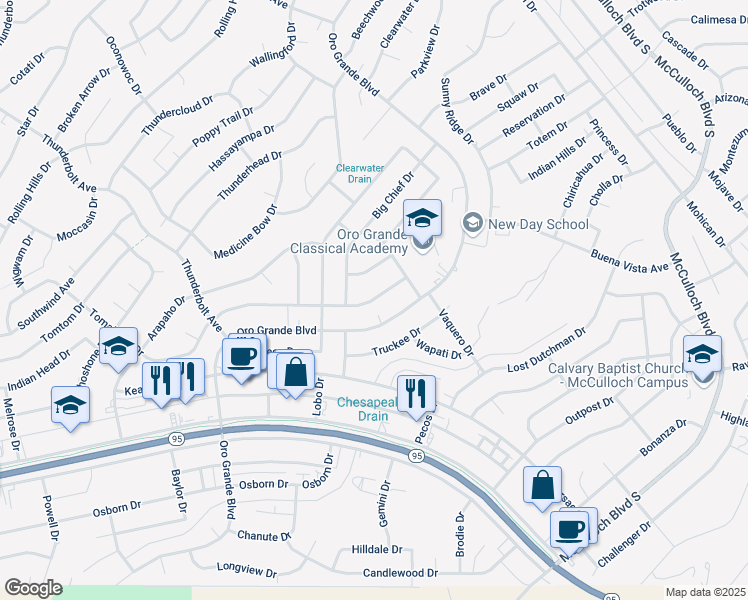 map of restaurants, bars, coffee shops, grocery stores, and more near 3541 Tomahawk Drive in Lake Havasu City