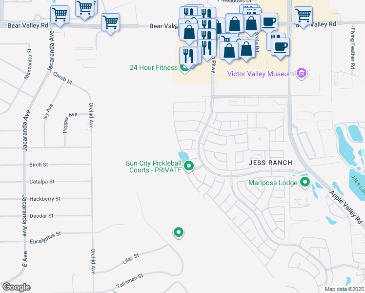 map of restaurants, bars, coffee shops, grocery stores, and more near 14840 Indigo St. in Apple Valley
