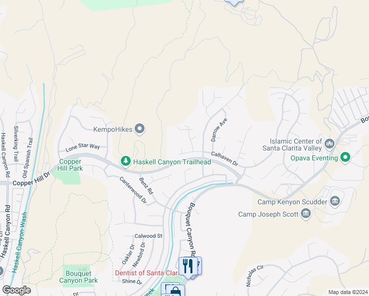 map of restaurants, bars, coffee shops, grocery stores, and more near 28610 Crown Court in Santa Clarita