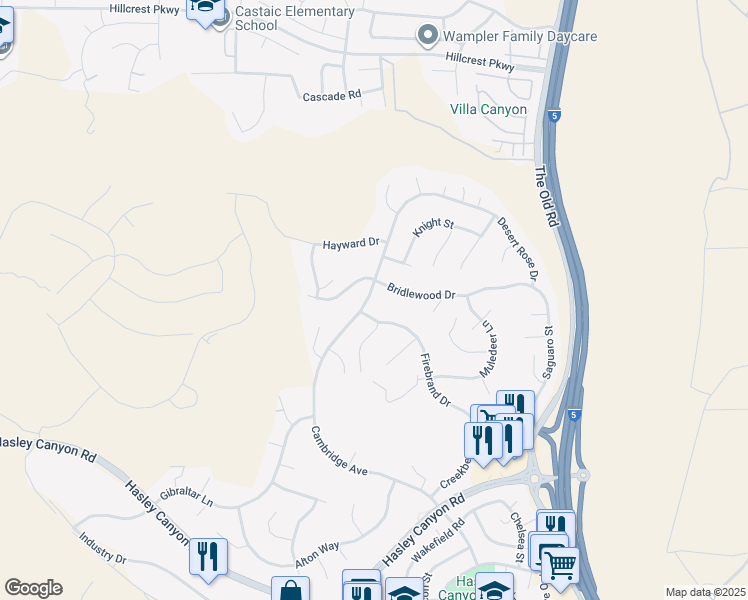map of restaurants, bars, coffee shops, grocery stores, and more near 29968 Cambridge Avenue in Castaic