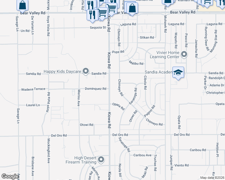 map of restaurants, bars, coffee shops, grocery stores, and more near 11609 Kiowa Road in Apple Valley