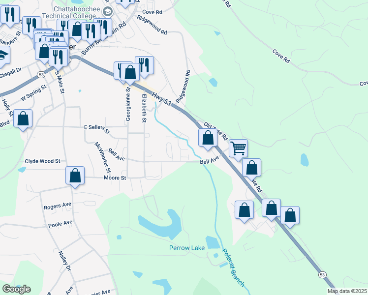 map of restaurants, bars, coffee shops, grocery stores, and more near 22 Sandstone Drive in Jasper