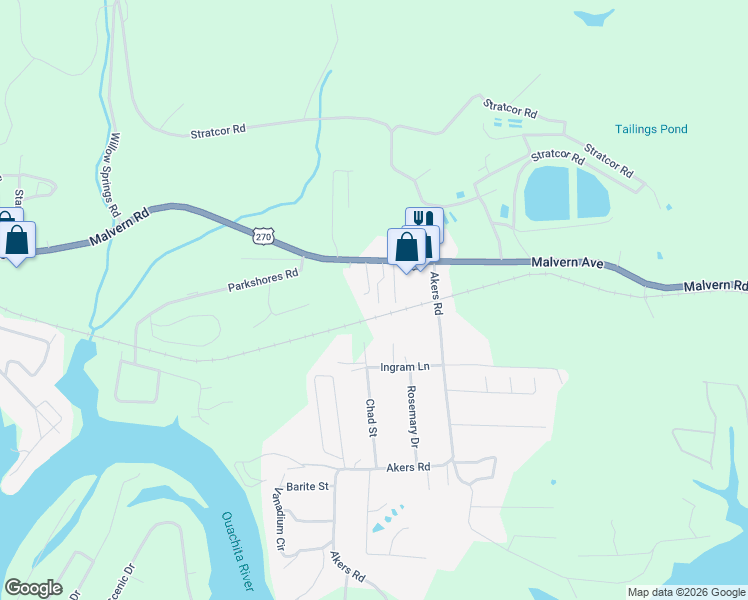 map of restaurants, bars, coffee shops, grocery stores, and more near 124 Social Place in Hot Springs