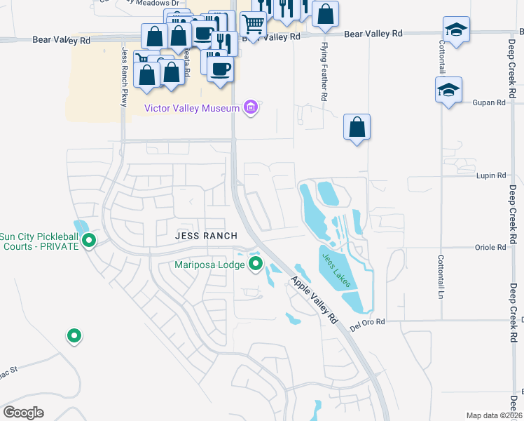 map of restaurants, bars, coffee shops, grocery stores, and more near 11601 Ridgemark Road in Apple Valley