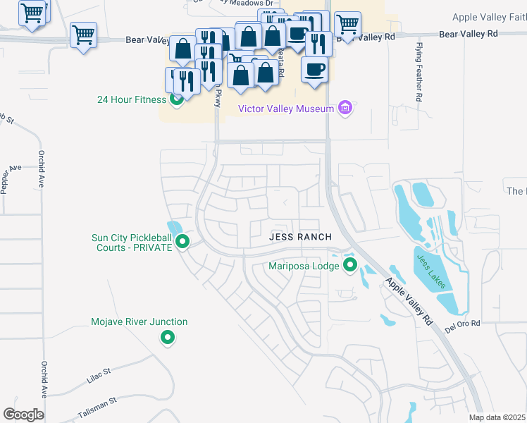 map of restaurants, bars, coffee shops, grocery stores, and more near 19139 Arthur Street in Apple Valley