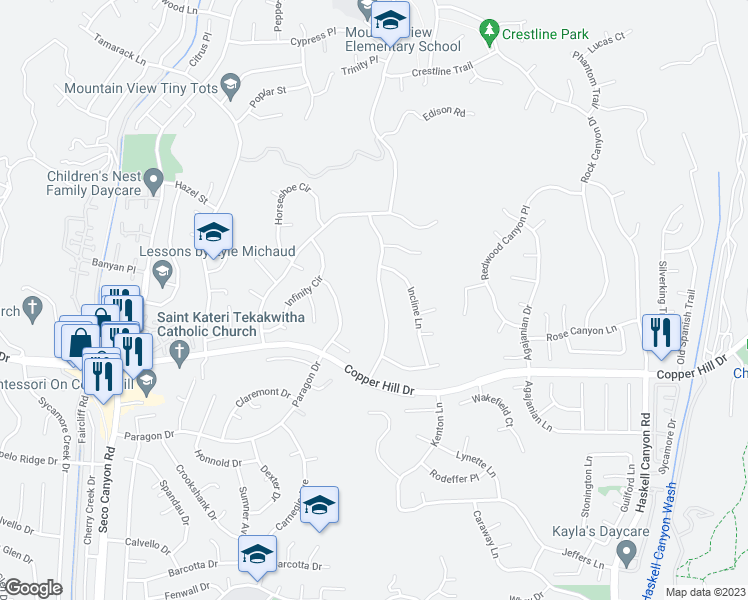 map of restaurants, bars, coffee shops, grocery stores, and more near 28431 Hidden Hills Drive in Santa Clarita