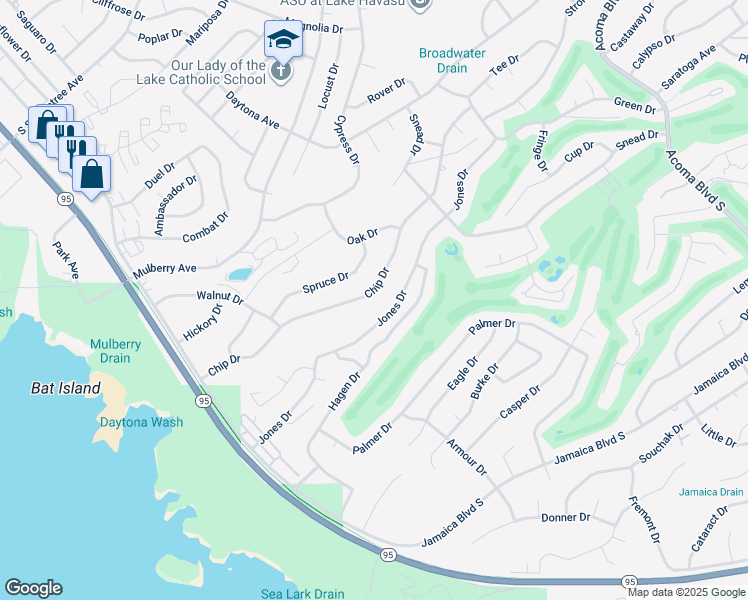 map of restaurants, bars, coffee shops, grocery stores, and more near 2024 Chip Drive in Lake Havasu City