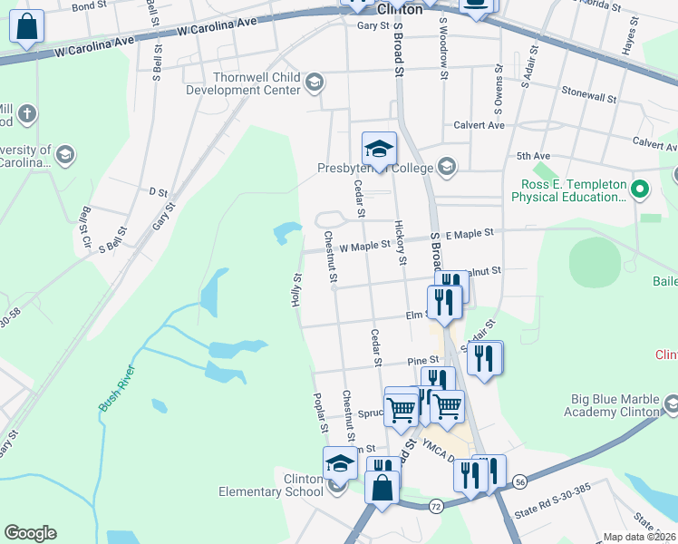 map of restaurants, bars, coffee shops, grocery stores, and more near 203 Chestnut Street in Clinton