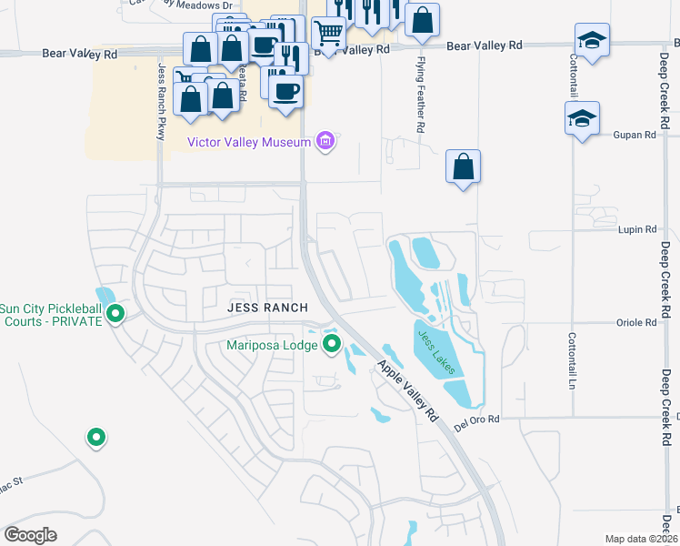 map of restaurants, bars, coffee shops, grocery stores, and more near 11601 Ridgemark Road in Apple Valley