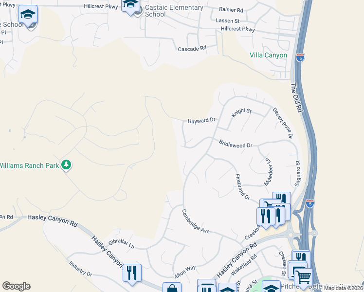 map of restaurants, bars, coffee shops, grocery stores, and more near 27922 Bridlewood Drive in Castaic