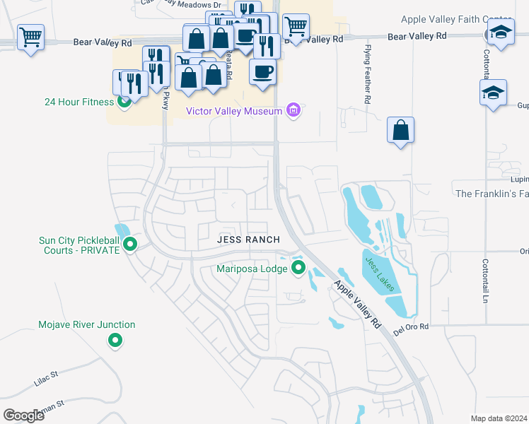 map of restaurants, bars, coffee shops, grocery stores, and more near 19269 Willow Drive in Apple Valley