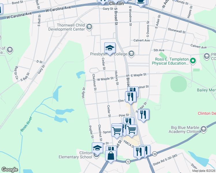 map of restaurants, bars, coffee shops, grocery stores, and more near 307 Cedar St in Clinton