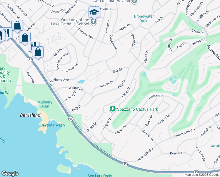 map of restaurants, bars, coffee shops, grocery stores, and more near 1995 Chip Drive in Lake Havasu City