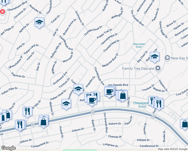 map of restaurants, bars, coffee shops, grocery stores, and more near 3245 Arapaho Drive in Lake Havasu City