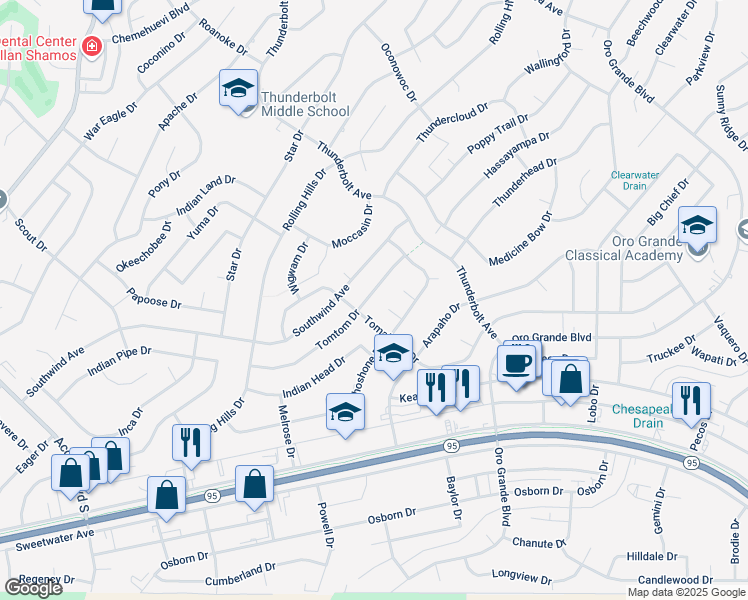 map of restaurants, bars, coffee shops, grocery stores, and more near 3120 Tomtom Drive in Lake Havasu City