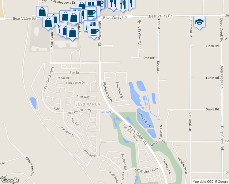map of restaurants, bars, coffee shops, grocery stores, and more near 11601 Ridgemark Rd in Apple Valley