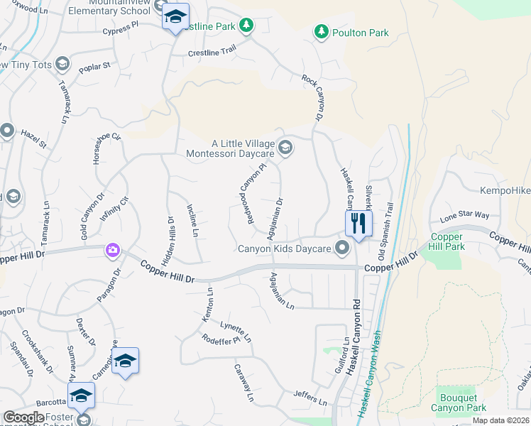 map of restaurants, bars, coffee shops, grocery stores, and more near 21815 Denise Lane in Santa Clarita