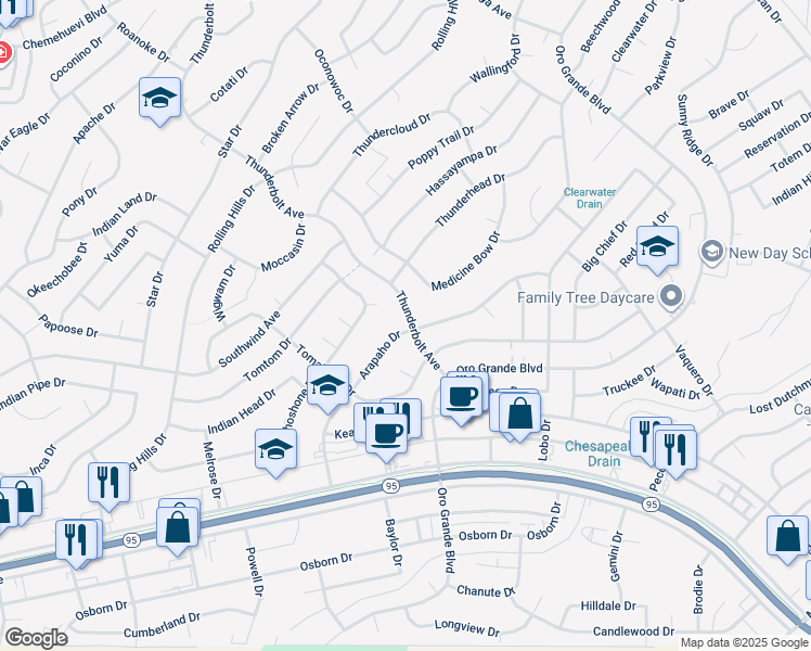 map of restaurants, bars, coffee shops, grocery stores, and more near 3245 Arapaho Drive in Lake Havasu City