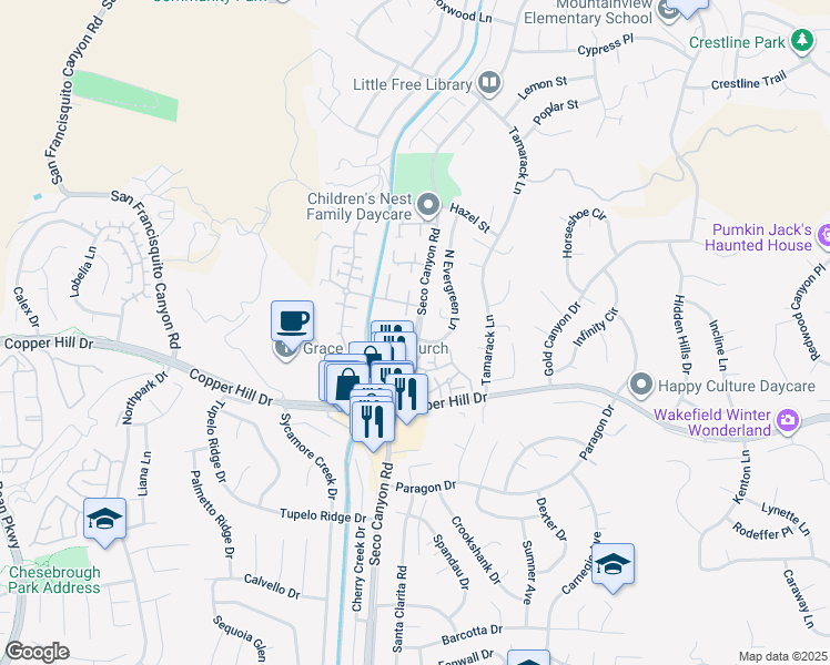 map of restaurants, bars, coffee shops, grocery stores, and more near 28203 North Evergreen Lane in Santa Clarita