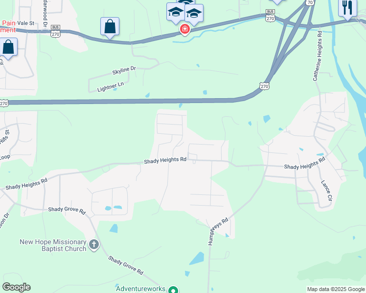 map of restaurants, bars, coffee shops, grocery stores, and more near 112 Clubhouse Circle in Garland County