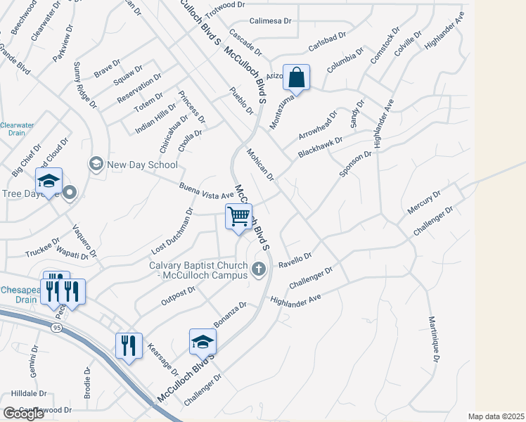map of restaurants, bars, coffee shops, grocery stores, and more near 3850 Blackfoot Drive in Lake Havasu City