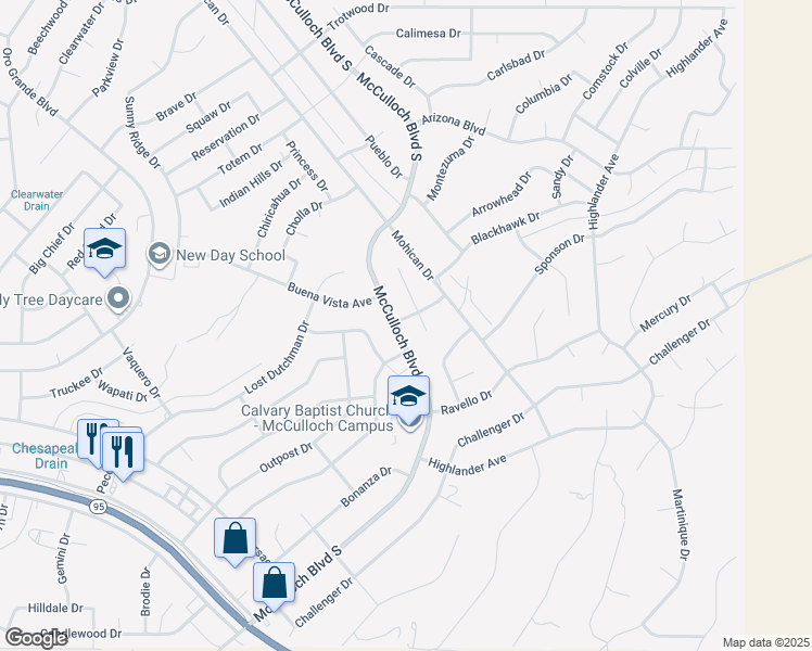 map of restaurants, bars, coffee shops, grocery stores, and more near 3850 Blackfoot Drive in Lake Havasu City