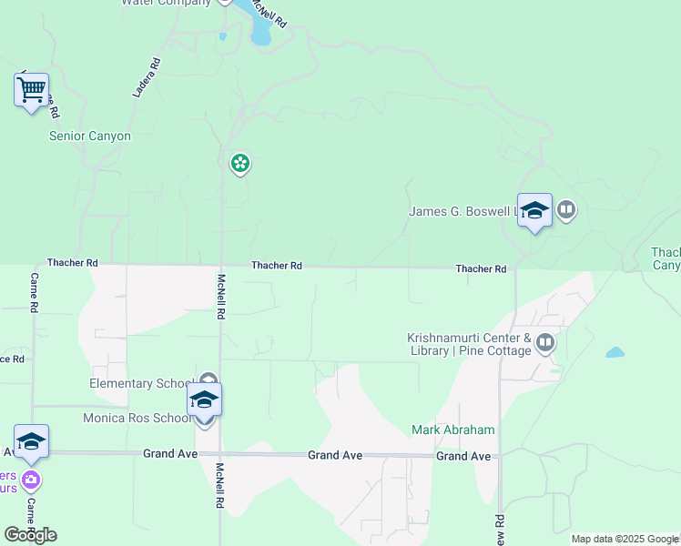 map of restaurants, bars, coffee shops, grocery stores, and more near 4222 Thacher Road in Ojai
