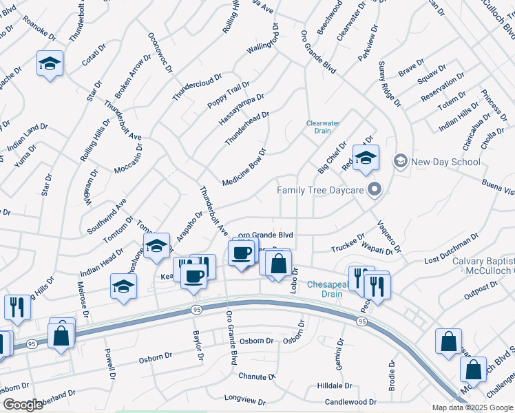 map of restaurants, bars, coffee shops, grocery stores, and more near 3334 Arapaho Drive in Lake Havasu City