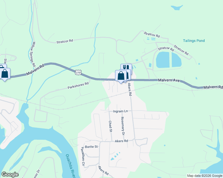 map of restaurants, bars, coffee shops, grocery stores, and more near 124 Social Place in Hot Springs