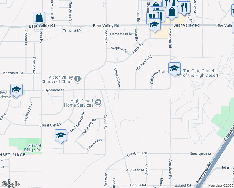map of restaurants, bars, coffee shops, grocery stores, and more near 5th Street in Victorville