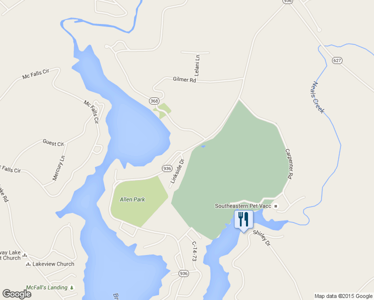 map of restaurants, bars, coffee shops, grocery stores, and more near Lakeside Drive in Anderson