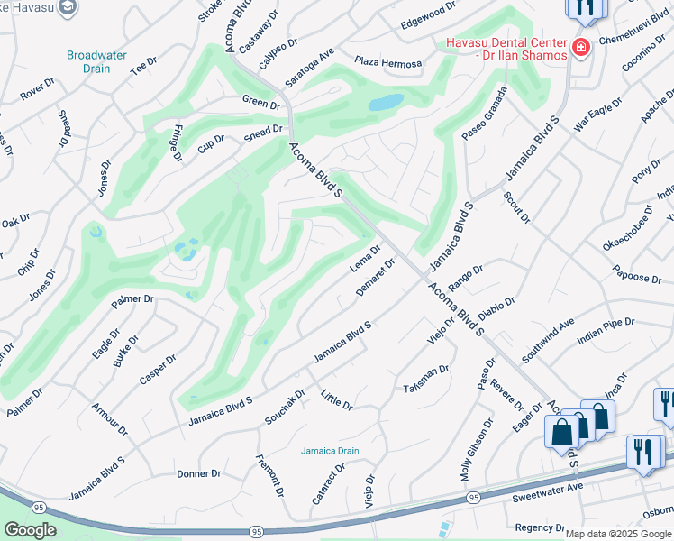 map of restaurants, bars, coffee shops, grocery stores, and more near 2471 Lema Drive in Lake Havasu City